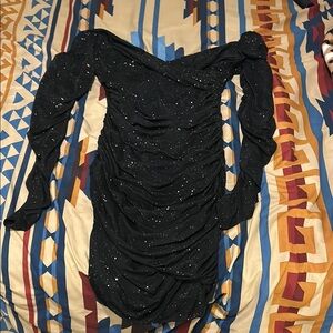 SHEIN Black Bodycon Dress with Long Bishop Sleeves for Cocktail